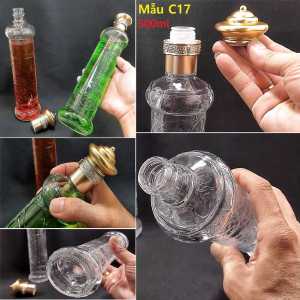 Bình Đựng Ruou 500ML thủy tinh (combo 3 cái) trụ cao họa tiết rồng – nắp nhựa hình tháp màu đồng – Bình Đựng Rượu Đẹp - Chai Đựng Rượu Đẹp (C17)