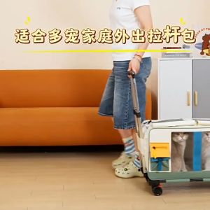 Cat Trolley Backpack Portable Large Pet Carrier Bag with Wheels For 2 Cat Breathable Dog Carrier Bag