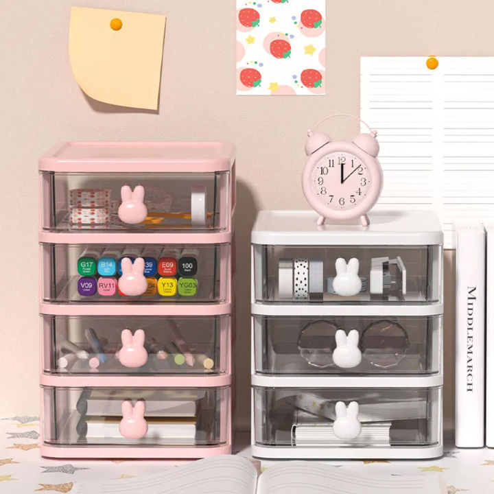 Multi-functional Cute Rabbit PP Plastic Drawer Desktop Organizer Home ...
