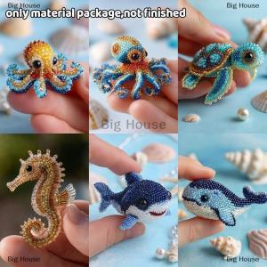 [COD] Big House ชุดอุปกรณ์เย็บปักถักร้อยลูกปัด1ชุดแพ็กเกจวัสดุ DIY ชุดงานฝีมือดีไซน์ฉลามเต่าปลาหมึกน่ารักสำหรับผู้เริ่มต้นของขวัญแฮนด์เมด