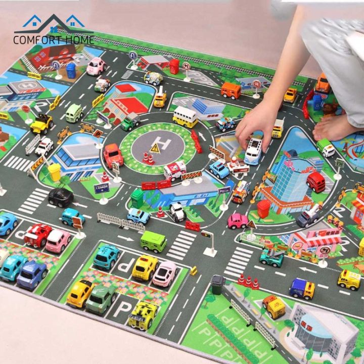 Kids Childrens Toy Playmat, Playroom Nursery Town Car Map City Activity Rug