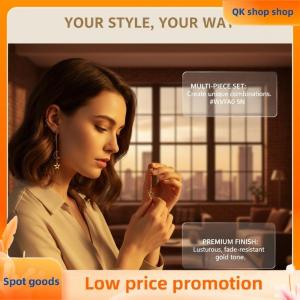 ✨QK shop✨ Womens Star Moon Vintage Pendant Dangle Earrings With Long Chain Ear Clip For Elegant Dating Outfits