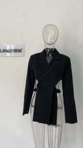 Irregular Backless Design Blazer For Women Notched Long Sleeve Solid Elegant Jackets Female Clothing 2025 Spring New