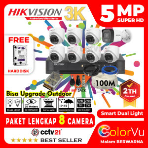 Paket CCTV HIKVISION Colorvu 8 Channel Camera 5MP 3K Smart Hybrid Dual Light + Kabel 100M Harga Khusus Jual Lagi Promo cctv21