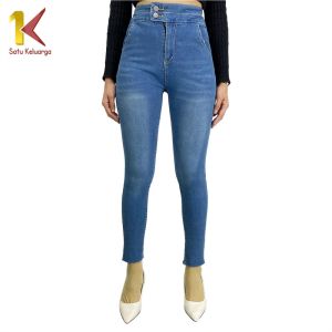 1K Celana Panjang Jeans Polos High Waist Wanita Kekinian P613 Pants Women Melar Pinggang Tinggi