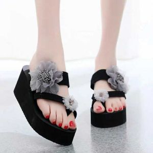 Free Shipping New Summer WomenS High-Heeled Flip-Flops Fashionable WomenS Sandals Non-Slip Wedge-Heeled Thick-Soled Beach Shoes For Seaside Vacations