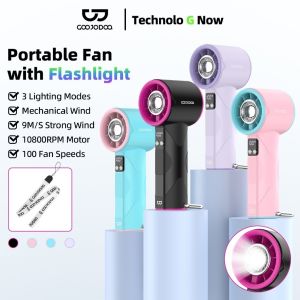 GOOJODOQ  GFS002 Handheld Fan Portable 100 Level Speed Adjustable With Flashlight Function LED Display