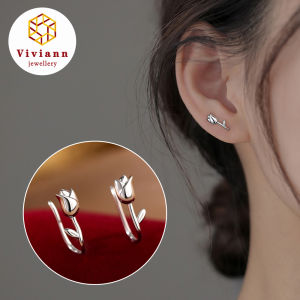 Viviann Original Design Tulip Earrings S925 Sterling Silver Womens Senior Earrings Summer Accessories 925 Sterling Silver Stud Earrings For Women Wedding Bridal Necklace Pendant Jewelry Gift