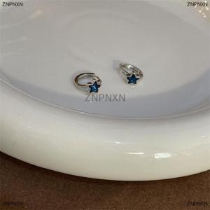 [COD] ZNPNXN Y2K Trendy Cute Sweet Blue Star Hoop Earrings For Women Girls Simple New Fashion Vintage Earrings Aesthetic Jewelry Gift