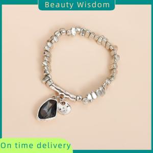 Beauty Wisdom 1 2Pcs Fashion Elegant Metal Pendant Necklace Irregular Necklaces Bracelet Cutting Metal Glitter Pendant Creative Jewelry Set