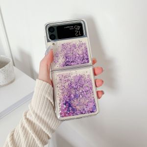 FLOVEME for Samsung Galaxy Z Flip 5 Flip 4 Flip 3 5G Fashion Cool Love Heart Samsung Z Flip 3 Glitter Quicksand Shockproof Phone Case