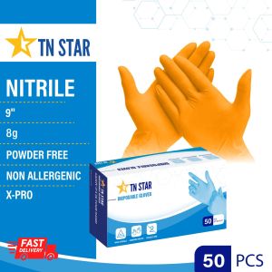 TN STAR Nitrile X-PRO Extra Thick & Protection Disposable Glove 50/100pcs-Orange-READY STOCK