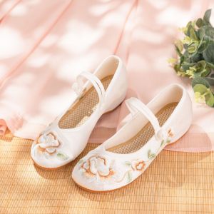 [Free Shipping] Floral Summer New Style Ancient Silk Satin Ethnic Embroidered Low Heel WomenS Single Shoes With Hidden Heel