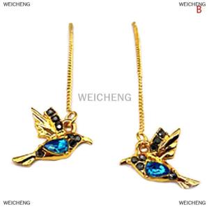 [COD] WEICHENG Hummingbird Long Drop Earrings Bird Pendant Tassel Pendant Earrings