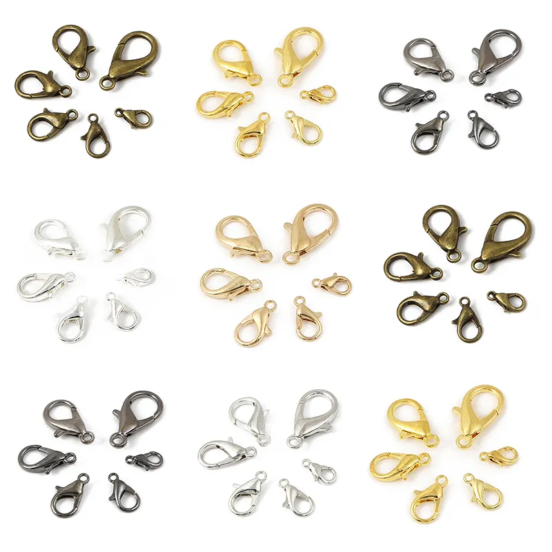 20-50pcs Lobster Clasps Jewelry Findings 10/12/14/16/18/21mm Alloy