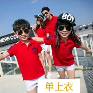 Parent-Child Clothes Summer Clothes a Family of Three Family Pack Four Red POLO Shirt Parent-Child New Short Sleeve T T-shirt Fashion