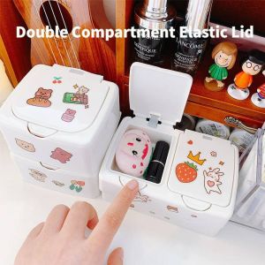 Push-button Storage Box Cute Press Storage Box Desktop Organizer Cosmetics with Lid Multifunctional Dustproof Press Storage Box