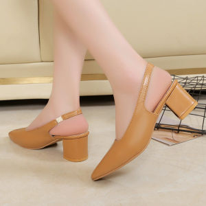 [Free Shipping] Winter New Back Hollow Sandals Chunky Heel Fashion Pointed Toe Sandals Elastic Band WomenS High Heels