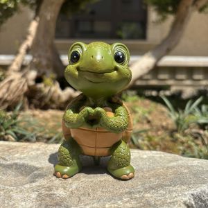 STVML Resin Heart Turtle Statue Weatherproof Exquisite Miniature Turtle Figurine Lawn Art Cute Garden Turtle Ornament For Pond Yard Porch