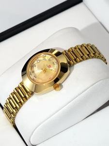 FCELF TRIBE Couples Watch Golden with Diamonds Stainless Steel Watches Quartz Waterproof Wristwatch