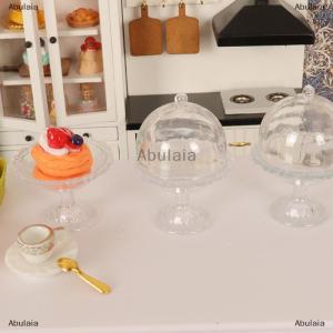 [COD] Abulaia 1:12 Dollhouse Miniature Transparent High Tray Dessert Plate W Cover Cake Fruit Tray Kitchen Decor Toy Doll House Accessories