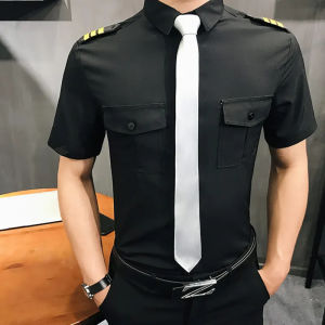 Men white pilot uniform shirt short sleeve slim fit lightweight summer Aviation dress shirt men Captain office cosplay clothes