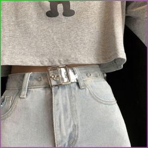 เข็มขัดหนังผู้หญิงแบบลำลองและอเนกประสงค์พร้อมเข็มขัดใสตกแต่งกระโปรงยีนส์