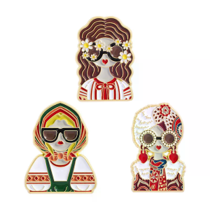 Cartoon Russian Girls Character Costume Images Enamel Pins Custom Ethnic Style Figure Souvenir Brooches Lapel Badge Jewelry Gift h260729