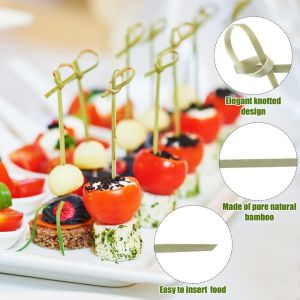 100 Pcs/Bag Knotted Bamboo Skewers Cocktail Picks for Cocktail Party Snacks Sandwiches Appetizer Decorative Bar
