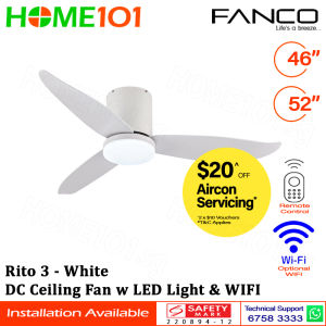 ($1 REPLACEMENT) Fanco DC Motor Ceiling Fan with LED Light & Remote Control (WIFI Optional) 46" / 52" Rito 3