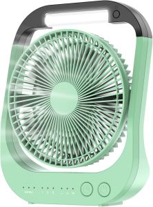 ATEngeus 8“ USB Desk Fan 10000mAh Rechargeable Battery Operated Fan 4 Speeds Table Fan Strong Airflow 180°Rotation LED Light Timer Portable Fan for Camping/Traveling