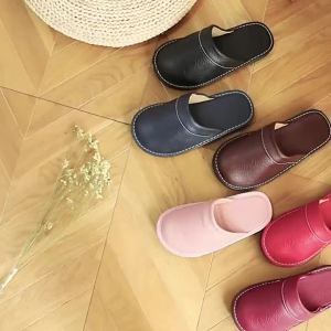 Couples Simple Leather Slippers Men Home Spring Shoes 2026 Trend Flat Precision Stitching Man slippers Indoor Leather Shoes2026