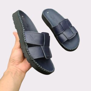 Dép quai ngang nam da sáp Dép da nam thời trang đế đốc tơ` may viền thủ công trẻ bền đẹp