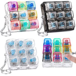 SDFBN 9 Keys LED Keyboard Key Toy Clear Clicker Colorful Keycap Decompression Fidget Keychain Relaxing Comfortable Touch Button Finger Clicker Toys Anti-Stress