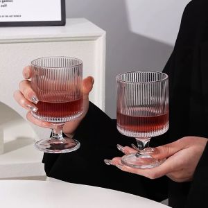 แก้วเครื่องดื่มเย็นทรงเตี้ย ลายเส้นตรงสุดน่ารัก สไตล์เกาหลีมินิมอล