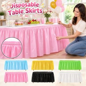 Cod 6 Colors Disposable Table Skirt Waterproof Plastic Table Cover Party Deco For Birthday Peva