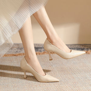 Free Shipping Professional Black High Heels WomenS Leather Shoes Soft Leather New Style Single Shoes Stiletto Heels Pointed Toe Shallow Opening Elegant Suitable For Work And Commuting