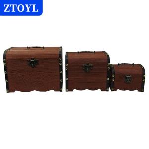[COD] ZTOYL กล่องเก็บของมีค่าสไตล์วินเทจ1ชุดหีบสมบัติไม้พร้อมล็อคกระปุกออมสินกล่องเคสสำหรับตกแต่งบ้าน