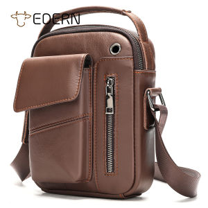 EDERN New Crazy Horse Leather Shoulder Bag for Men Retro Casual Messenger Bag Cowhide Handbag Small Square Bag Mens Crossbody Bag