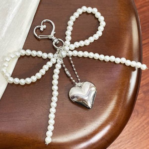 [haoh] Tính Khí Ngọt Ngào Bowknot Tim Mặt Dây Chuyền Keychain Thời Trang Đính Cườm Điện Thoại Quyến Rũ Bow Điện Thoại Dây Buộc Túi Trang Trí Phụ Kiện Quà Tặng