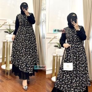 (BISA COD)GAMIS TANPA HIJAB TERBARU ARMANI MIX RAYNDROP BUNGA KECIL KEKINIAN /GAMIS ABAYA SABRINA PREMIUM /GAMIS BRUKAT CERUTY BABYDOLL MIX CANTILI RENDA