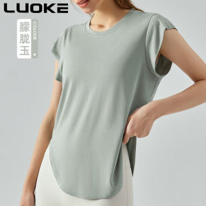 Luoke Yoga tank top for women loose fitting slimming and body covering yoga suit running training sports short sleeved fitness t-shirt