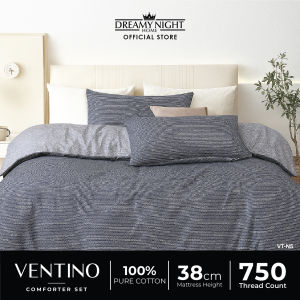 Dreamynight Ventino Series 5-in-1 Comforter Set – 100% Cotton 750TC Queen & King Includes Fitted Sheet Pillow & Bolster Cases