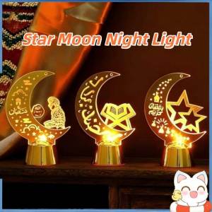 Star Moon Night Light Acrylic Atmosphere Light Desktop Decor LED Lamp Raya Ramadan Decor