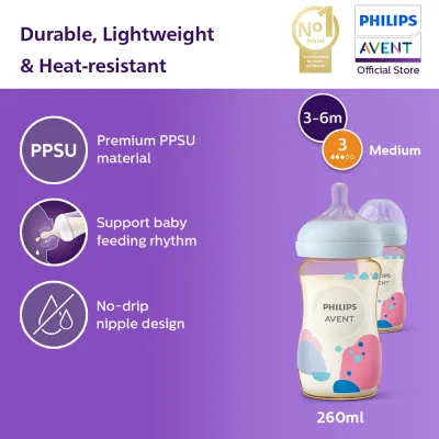 Philips Avent Natural Response PPSU Baby Bottle Medium Flow (9oz/260ml x 2 bottles) SCY943/02