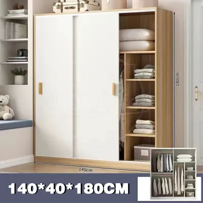 EXINHOME Sliding Door Wardrobe Cabinet Wooden Organizer for Bedroom Clothes Storage