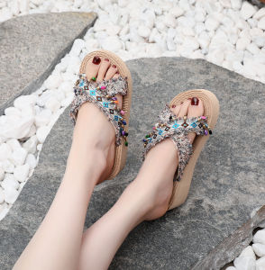 Free Shipping Cross-Strap Sandals New Ethnic-Style WomenS Summer Outdoor Fashion Wedge-Heeled Thick-Soled Vacation Sandals Eva Shell Design Height-Increasing Sandals