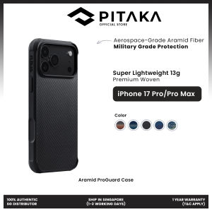 PITAKA Aramid ProGuard Case for iPhone 17 Pro / 17 Pro Max – Aerospace-Grade Aramid Fiber Military-Grade Protection Ultra-Slim 0.75mm Super Lightweight 13g 3D Grip Texture MagSafe SlimBoard™ 2.0