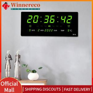 【winnereco】Digital Alarm Clock LED Desk Alarm Clock Large Number Display Electronic Wall Clock Bedside Alarm Clock for Home Office