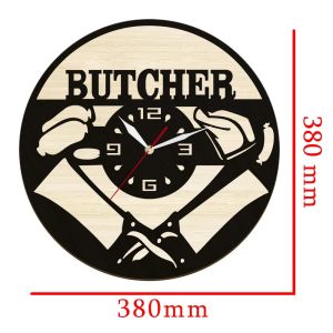 xpkQ Butcher Engraved Wood Wall Clock Kitchen Decor For Dining Room Hot Dog Sausage Chicken Meat Modern Art Wooden Wall Clock 5T9N4